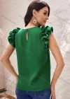 Wholesale Women's Casual Plain Ruffle Sleeve Round Neck Blouse - Liuhuamall