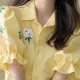 Wholesale Women's Premium Pure Cotton Shirt, Puff Sleeve Printed Casual Blouse, Trendy Elegant Short Sleeve Top for Spring Summer Yellow Clothing Wholesale Market Liuhua