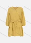 Wholesale Women's Plain V-Neck Swiss Dot Long Sleeve Wrap Dress With Belted - Liuhuamall