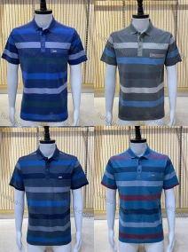 Wholesale Men's Casual Short Sleeve Striped Button Front Polo Shirts, LIUHUA CLOTHING WHOLESALE