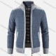 Wholesale Men's Casual Long Sleeve Stand Collar Zipper Splicing Chunky Knit Jacket Blue Clothing Wholesale Market Liuhua