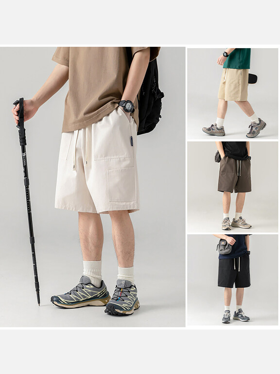 Men's Casual Plain Patch Pocket Elastic Waist Drawstring Shorts, Clothing Wholesale Market -LIUHUA, Men, Men-s-Tops