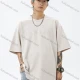 Wholesale Men's Fashion Plain Letter Round Neck Short Sleeve Unisex Drop Shoulder Suede T-shirts Beige Guangzhou Clothing Wholesale Market & Suppliers -LIUHUAMALL