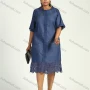 Wholesale Women's Casual Crew Neck Half Sleeve Petal Hem Midi Denim Dress preview