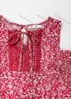 Wholesale Women's Summer Tie Neck Cold Shoulder Ditsy Floral Print Flounce Sleeve Blouse - Liuhuamall