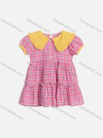 Wholesale Girls Cute Sailor Collar Plaid Button Front Tiered Ruffle Hem Dress 3535#, LIUHUA CLOTHING WHOLESALE