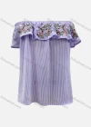 Wholesale Women's Casual Striped Floral Embroidery Off Shoulder Blouse - Liuhuamall