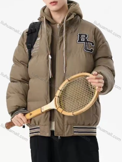 Wholesale Men's Fashion Letter 2 in 1 Hooded Patch Pocket Drawstring Cotton-Padded Puffer Jacket 6-2958#
