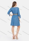 Wholesale Women's Casual Round Neck Cold Shoulder Denim Short Dress With Belt - Liuhuamall