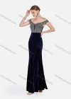 Wholesale Women's Glamorous Off Shoulder Lace Stiching Color Maxi Evening Dress - Liuhuamall