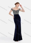 Wholesale Women's Glamorous Off Shoulder Lace Stiching Color Maxi Evening Dress - Liuhuamall