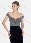 Wholesale Women's Glamorous Off Shoulder Lace Stiching Color Maxi Evening Dress - Liuhuamall