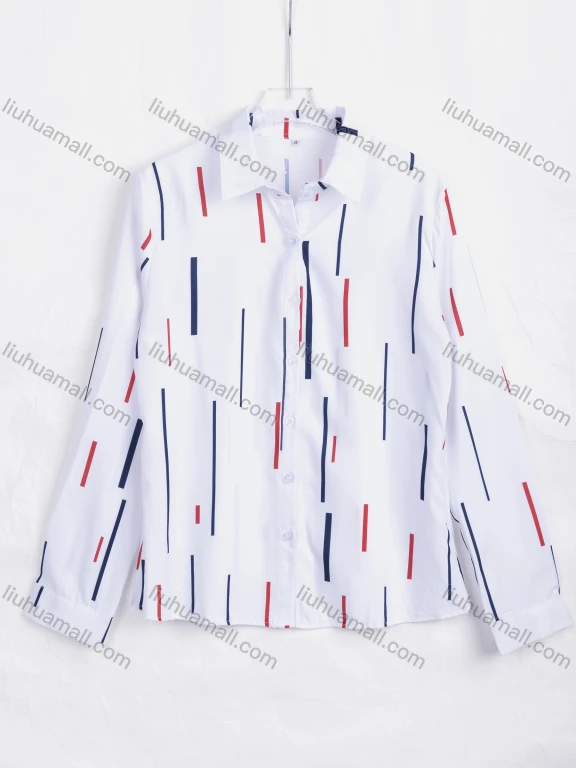 Wholesale Women's Casual Striped Collared Long Sleeve Button Down Shirt 6683#