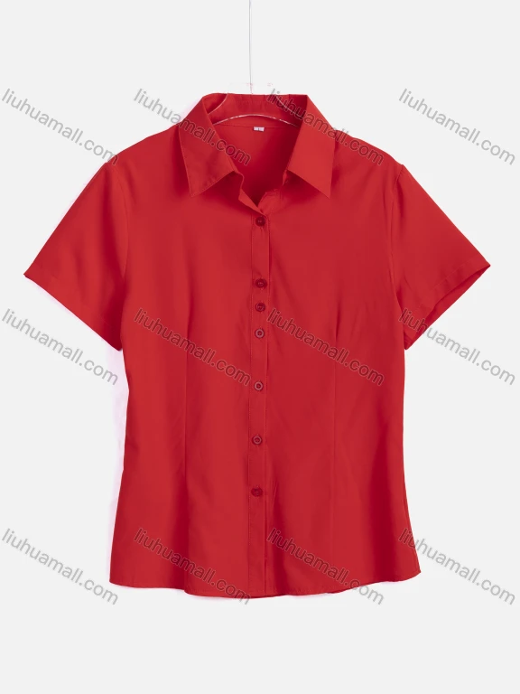 Wholesale Women's Casual Plain Collared Short Sleeve Button Down Shirt 6681#