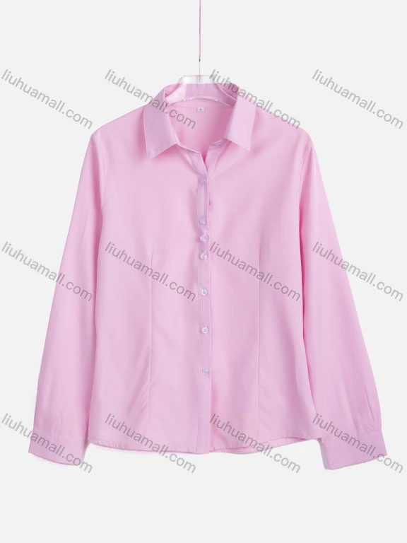 Wholesale Women's Casual Plain Collared Long Sleeve Button Down Shirt 6682#