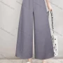 Wholesale Women's Casual Plain Button High Waist Wide Leg Ankle Length Pants preview