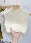 Wholesale Women's Casual Plain Mock Neck Rib-knit Tank Top - Liuhuamall