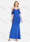 Wholesale Women's Elegant Plain Crisscross Back Rhinestone Ruffle Trim Maxi Cami Mermaid Evening Dress - Liuhuamall