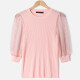 Women's Casual Plain Mesh Sleeve Crew Neck Rib-Knit Sweater KP0044# Pink Clothing Wholesale Market -LIUHUA