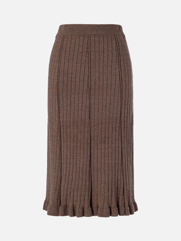 Women's Casual Rib-Knit Elastic Waist Ruffle Hem Maxi Skirt JK0031#, Clothing Wholesale Market -LIUHUA, WOMEN, Pants-Trousers