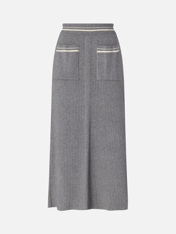 Women's Casual Rib-Knit Patch Pocket Elastic Waist Maxi Skirt JF0032#, Clothing Wholesale Market -LIUHUA, WOMEN, Pants-Trousers