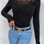 Wholesale Women's Round Neck Long Sleeve Slim Fit Embroidery Lace Plain Knit Top LQ-X2620X# preview