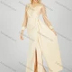 Wholesale Women's Elegant V Neck Plain Hollow Out Splicing Long Sleeve Pleated Split Side Maxi Evening Dress 7021# Cornsilk Clothing Wholesale Market Liuhua