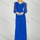 Wholesale Women's Elegant V Neck Plain Hollow Out Splicing Long Sleeve Pleated Split Side Maxi Evening Dress 7021# Blue Clothing Wholesale Market Liuhua