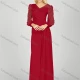 Wholesale Women's Elegant V Neck Plain Hollow Out Splicing Long Sleeve Pleated Split Side Maxi Evening Dress 7021# Red Clothing Wholesale Market Liuhua