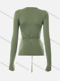 Wholesale Women's Fashion Long Sleeve Cold Shoulder Graphic Tie Long Top Q21TP604#, LIUHUA CLOTHING WHOLESALE