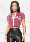 Wholesale Women's Casual Crew Neck Short Sleeve Full Zip Letter Crop Top - Liuhuamall