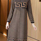 Women's Casual Greek Key Mock Neck Long Sleeve Knee Length Sweater Dress Coffee Clothing Wholesale Market -LIUHUA