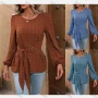 Wholesale Women's Casual Round Neck Long Sleeve Tie Front Swiss Dot Blouse preview