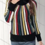 Wholesale Women's High Neck Colorblock Vertical Stripe Pullover Sweater preview