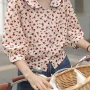 Wholesale Women's Vintage Lapel 3/4 Sleeve Floral Print Casual Shirt AY026# preview