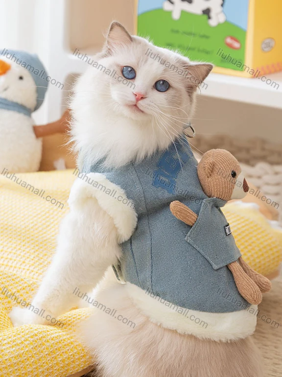 Wholesale Cute Cat Clothes With Fleece & Thickened Denim For Adult Cats Kittens Warm Vests Pet Clothing