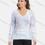 Wholesale Women's Casual V Neck Long Sleeve Abstract Print Knit Top preview