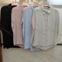 Wholesale Women's Stand Collar Batwing Sleeve Buttons High Low Hem Plain Casual Shirt preview