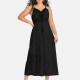 Women's Sexy Sweetheart Hollow Out Sleeveless Guipure Lace Tassel Cami Midi Dress 1819# Black Clothing Wholesale Market -LIUHUA