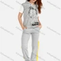 Wholesale Women's Spring Short Sleeve Figure Print Sweatshirt&Pants Hooded Set preview