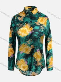 Wholesale Women's Vintage Long Sleeve Floral Pattern Collared Button Down Shirt 23067#, LIUHUA CLOTHING WHOLESALE