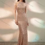 Wholesale Women's Elegant Sequin Fringe Bodycon Zip Back Floor Length Halter Evening Dress preview