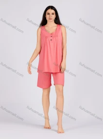 Wholesale Women's Casual Plain Ruched Button Front Scoop Neck Tank Top With Shorts 2 Piece Pajamas Lounge Set 0132#, LIUHUA CLOTHING WHOLESALE