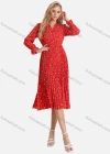 Wholesale Women's Casual Floral Print Wrap Pleated V-Neck Poet Sleeve Midi Dress FL8061# - Liuhuamall