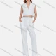 Wholesale Women's Plain Lapel Sleeveless Buttons Crop Tank Top & High Waist Straight Leg Ankle Length Pants 2 Piece Set White Clothing Wholesale Market Liuhua