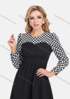 Wholesale Women's Elegant A-Line Waistband Keyhole Back Checkerboard Splicing Knee Length Dress - Liuhuamall