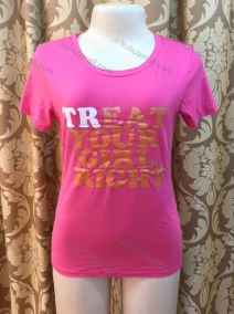 Wholesale Women's Casusal Glitter Letter Print Round Neck Short Sleeve Tee, LIUHUA CLOTHING WHOLESALE