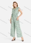 Wholesale Women's Casual Floral Print Notched Neck Sleeveless Wide Leg Jumpsuit With Belt - Liuhuamall