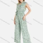 Wholesale Women's Casual Floral Print Notched Neck Sleeveless Wide Leg Jumpsuit With Belt preview