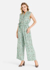 Wholesale Women's Casual Floral Print Notched Neck Sleeveless Wide Leg Jumpsuit With Belt - Liuhuamall